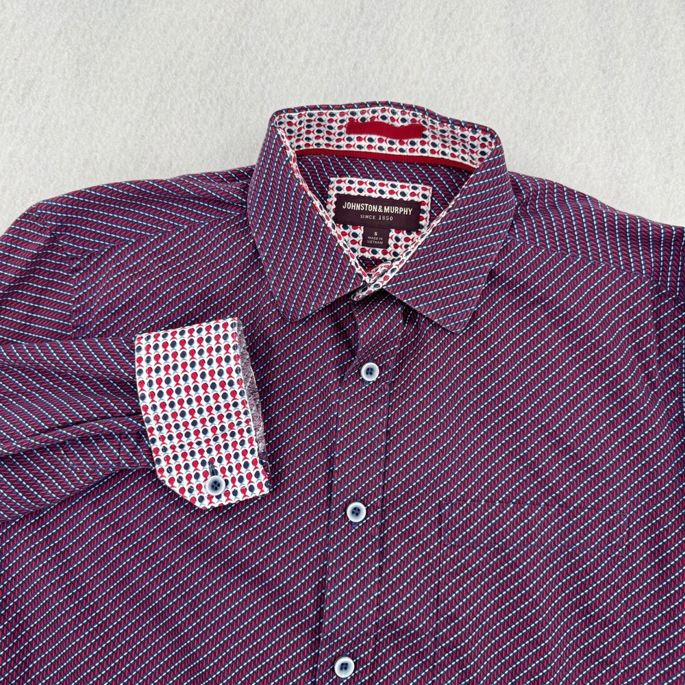 Johnston & Murphy Mens Small Burgundy Geometric Button Down Long Sleeve Casual